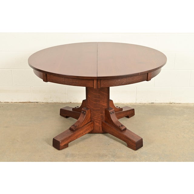 Stickley Brothers Antique Mission Oak Arts & Crafts Pedestal Extension Dining Table, Newly Refinished For Sale - Image 15 of 15