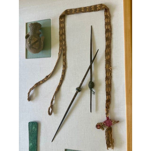 Antique Framed Shadowbox of Pre-Columbian Style Coastal Peruvian Artifacts For Sale - Image 13 of 13