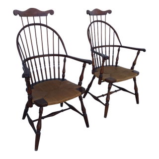 Mid 20th Century Windsor High Comb Back Rush Seat Dining Chairs - a Pair For Sale