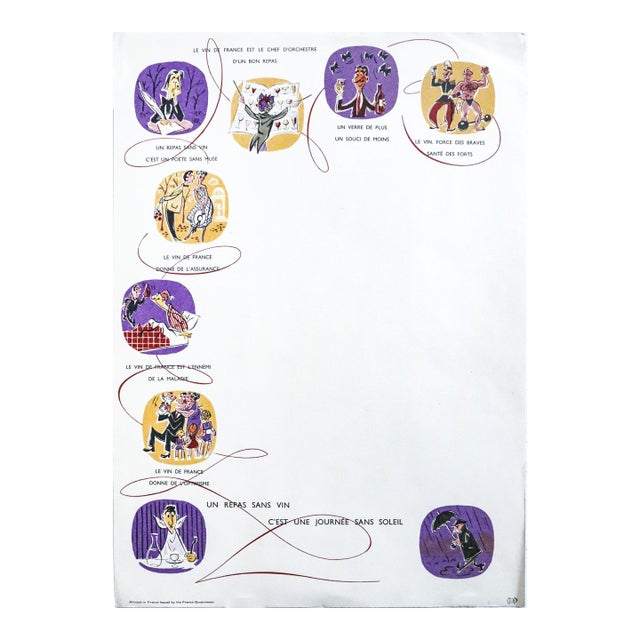 1950s Vintage French Wine Poster, Le Vin De France Issued by the French Government For Sale