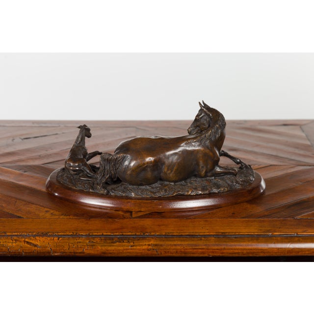 Signed Suzanne Fiedler Cast Bronze Sculpture of a Mare and Her Foal Dated 1974 For Sale - Image 10 of 11
