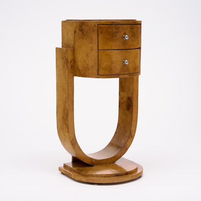 French Art Deco Burled Ash Side Table With Architectural U-Form Base For Sale - Image 4 of 9