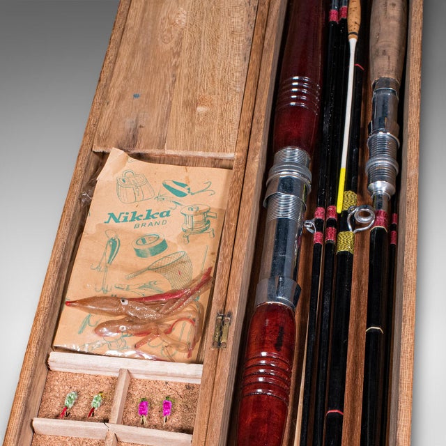 Vintage Cased Fishing Rod Set, Japanese, Cased, 8ft, 6ft, Mid Century, Pigeon For Sale - Image 11 of 12