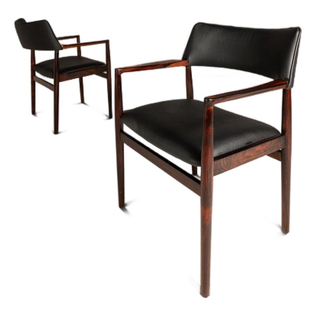 Set of Two (2) MCM Danish Modern Armchairs in Rosewood & Leather by Erik Wørts for Soro Stolefabrik, Denmark, C. 1960's For Sale
