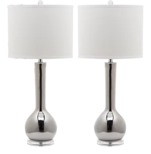 30.5 Inch H Long Neck Ceramic Table Lamp in Silver - a Pair