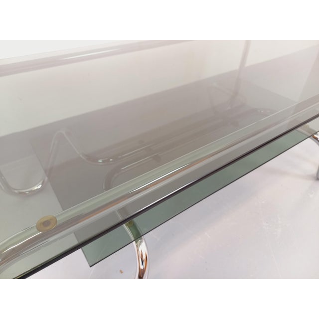Vintage Italian Rectangular Coffee Table with 2 Tops in Smoked Glass and Chrome Metal, 1970s For Sale - Image 13 of 15