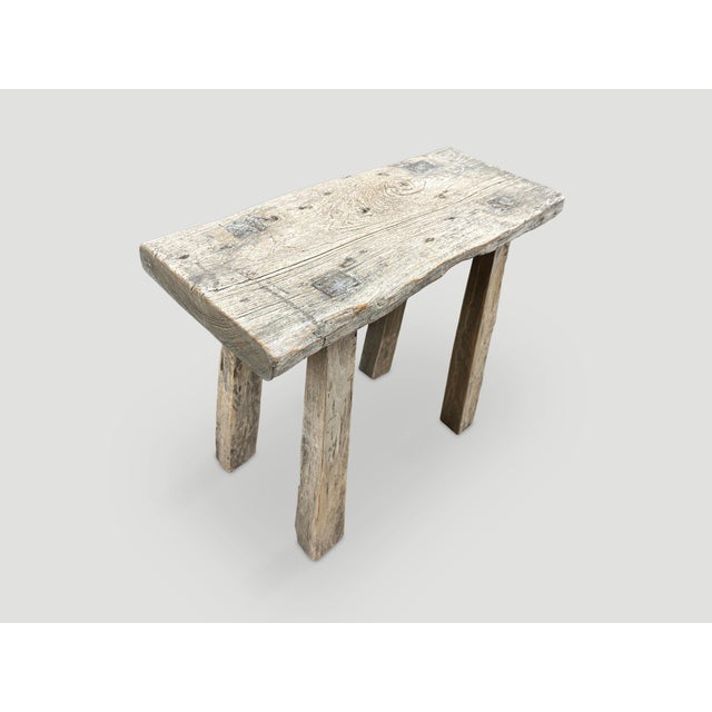 2010s Andrianna Shamaris Wabi Sabi Teak Wood Small Bench or Stool For Sale - Image 5 of 5
