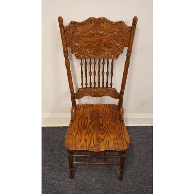 Brown High End Vintage Solid Oak Pressed Back Rustic Country Style Dining Side Chair For Sale - Image 8 of 9