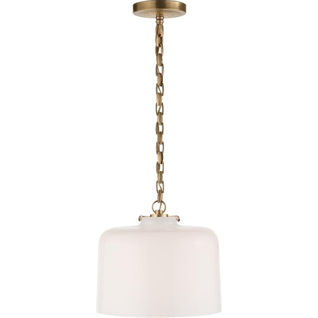 Transitional Thomas O'Brien for Visual Comfort Signature Katie Dome Pendant in Hand-Rubbed Antique Brass with White Glass For Sale - Image 3 of 4