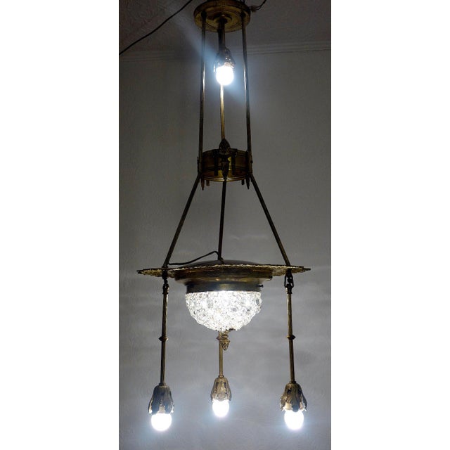 Antique Art Nouveau French Brass and Crystal Chandelier, 1890s For Sale - Image 5 of 13