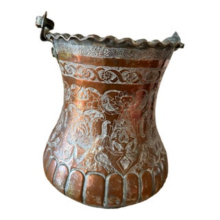 Persian Copper/Tin Bucket With Intricate Engraving From Collection of American Personnel in Tehran 1950’s For Sale