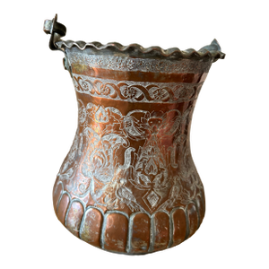 Persian Copper/Tin Bucket With Intricate Engraving From Collection of American Personnel in Tehran 1950’s