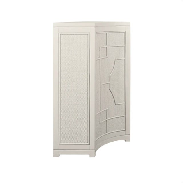2020s Matthew Izzo Home Isabel Painted Antique White Two Door Cabinet With Rattan Overlay and Brass Door Pulls For Sale - Image 5 of 9