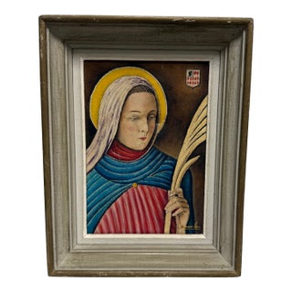 Vintage Madeleine Siesi Religious Saint Painting Canvas European France For Sale