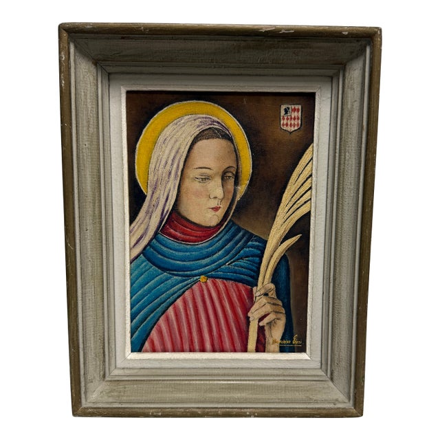 Vintage Madeleine Siesi Religious Saint Painting Canvas European France For Sale