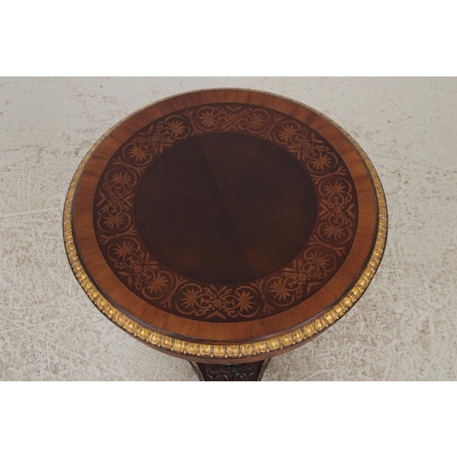 Maitland - Smith Maitland Smith Mahogany Inlaid Pedestal Round End Table For Sale - Image 4 of 13
