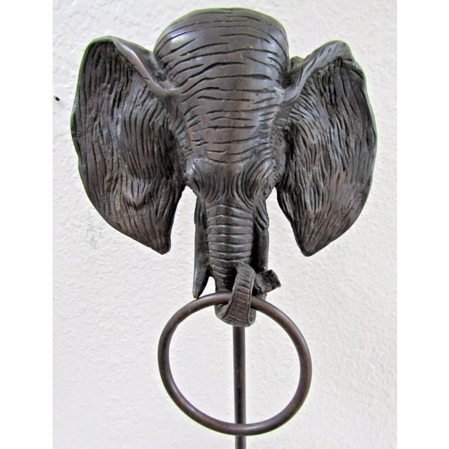 Vintage Bronze Elephant Head with Ring Towel Holder on Stand 23" Tall Bronze elephant head, ring post and top of base. The...