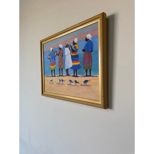 Vintage Florence Zevich Folk Art African Coastal Scene Oil on Board Painting, Signed and Framed For Sale - Image 4 of 11