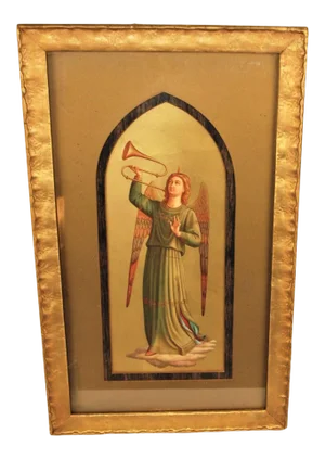 Early 20th Century Chromolithograph of a Trumpeting Angel, Framed