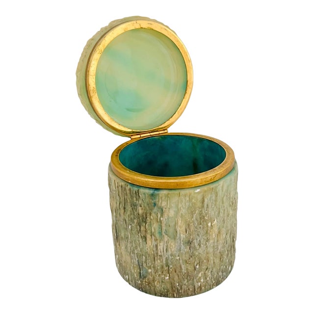 C. 1950s Vintage MCM Italian Alabaster Box in the Style of Fratelli Coppini & Angelo Pinna – Green Onyx & Turquoise Hues With Brass Hinged Lid For Sale