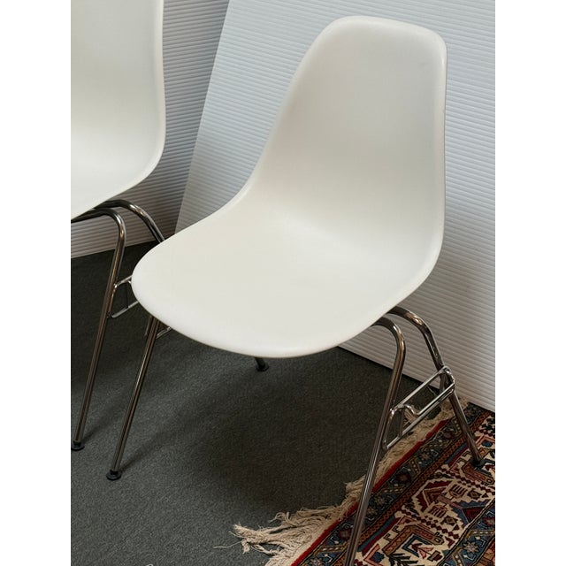 Plastic Charles and Ray Eames for Herman Miller White Molded Plastic Stackable Side Chairs, Pair For Sale - Image 7 of 12
