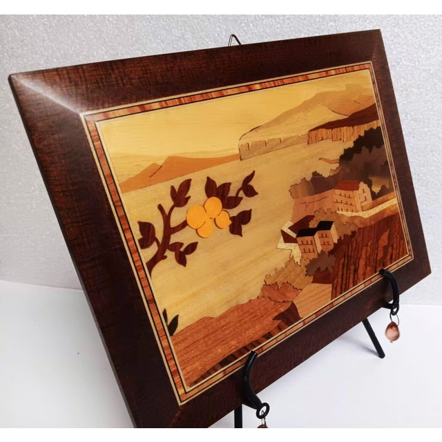 1970s Sorrento's Wood Inlay (Intarsio) Mid-Century Modern Landscape Picture For Sale - Image 12 of 17