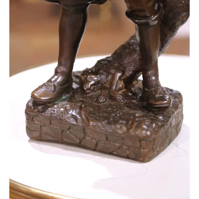 Mid 20th Century Mid-Century French Patinated Bronze Sculpture of a Young Hunter With Hare For Sale - Image 9 of 10