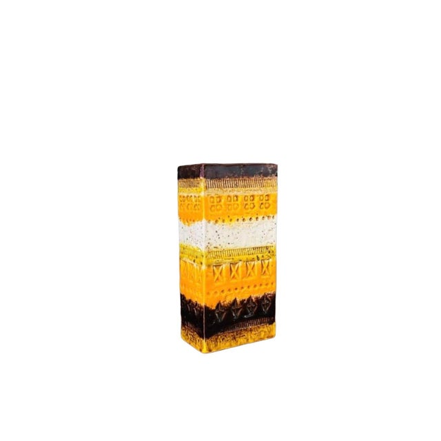 Ceramic Aldo Londi for Bitossi Rectangular Vase in Hard to Find Mustard and Brown For Sale - Image 7 of 8