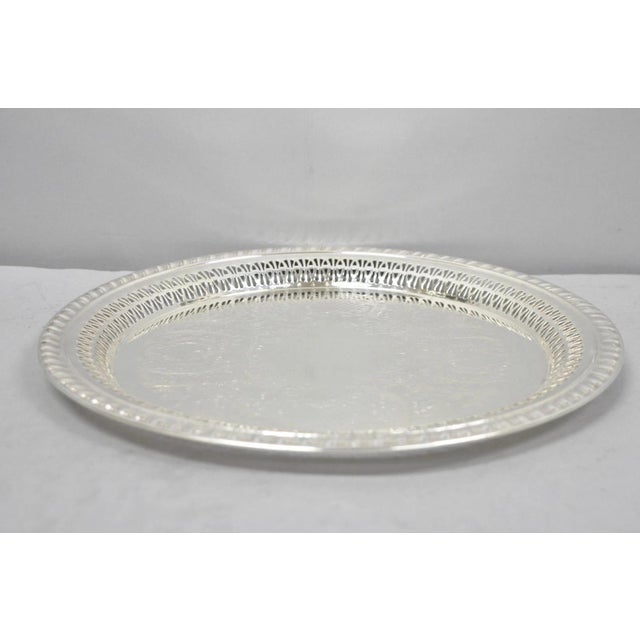 Vintage Leonard Silver Plated Pierced Gallery Round Serving Platter Tray For Sale In Philadelphia - Image 6 of 14