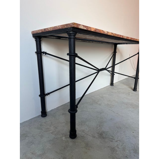 Metal 1980’s Vintage Brutalist Metal Console Table With Breccia Pernice Marble Top For Sale - Image 7 of 12