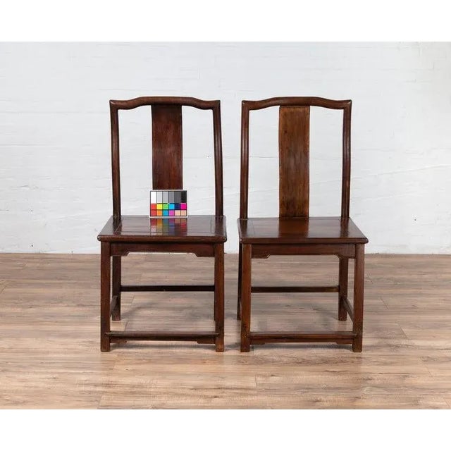 Early 20th Century Chinese Elmwood Dark Patina Scholar's Ceremonial Side Chairs - Set of 4 For Sale - Image 4 of 13