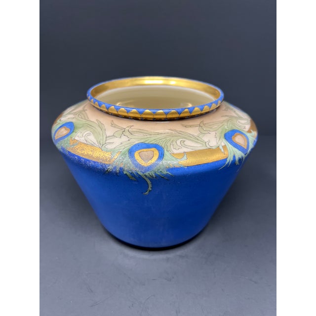 Victorian Antique Willets Belleek Trenton Nj Hand-Painted Art Nouveau Peacock Jardinière Bowl, Cobalt & Gilt Aesthetic Movement Centerpiece, Circa 1900 For Sale - Image 3 of 9