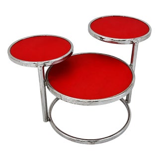 Red Coffee Table with Glass Tops and Chromed Steel Frame, 1970s For Sale