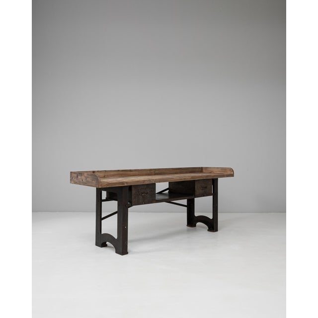 20th Century French Industrial Cast Iron Work Table with Wooden Top For Sale - Image 9 of 12