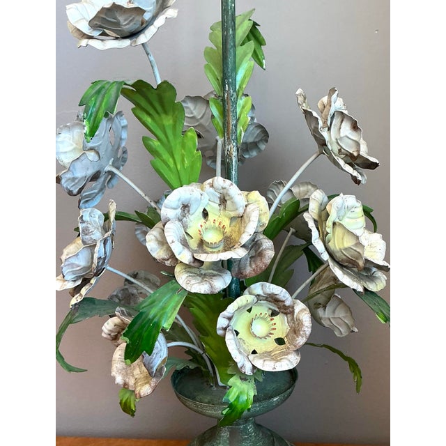 Vintage Hand Painted Tole Bouquet Lamp For Sale - Image 10 of 12