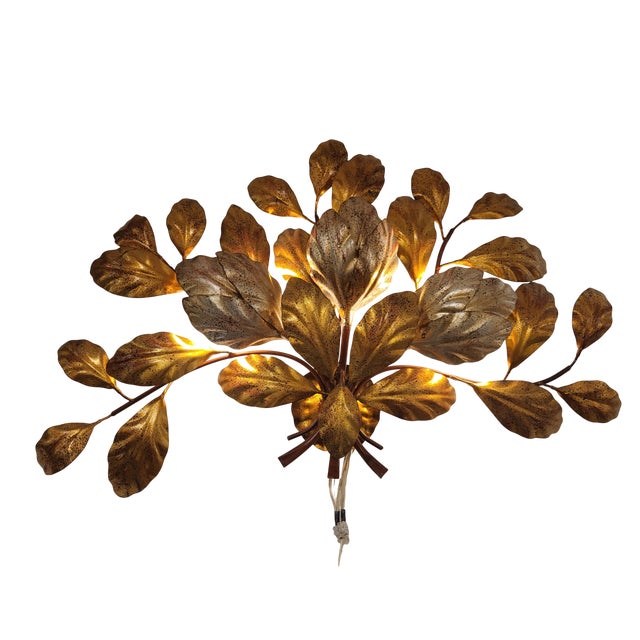 Hans Kogl Style Golden Leaves Wall Lamp For Sale - Image 3 of 3