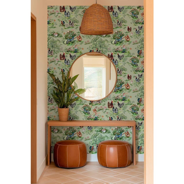 Cluckingham Farm Toile Grasscloth Wallpaper by House Party | Green Grass | 8 Yards For Sale In Charlotte - Image 6 of 12