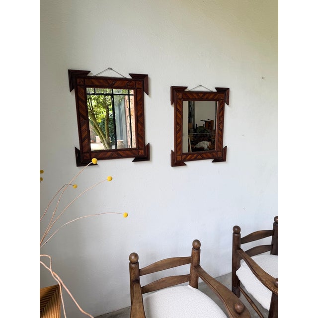 Tramp Art Style Wooden Mirrors, 1950s, Set of 2 For Sale - Image 9 of 18