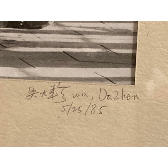 Contemporary 1980s Dazhen Wu, Interesting Black and White Photograph "Chinese Train Station" Signed, Framed For Sale - Image 3 of 10