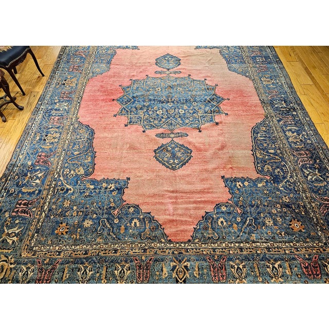 Red 19th Century Oversized Persian Khorassan Rug, Hand-Knotted Wool, Floral Pattern, Red & Blue, 11’ X 16’ For Sale - Image 8 of 18