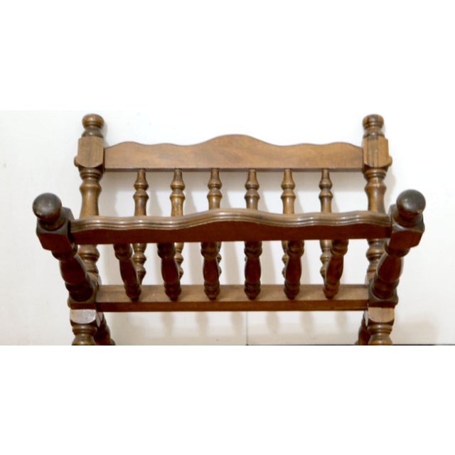 Victorian Vintage Walnut Victorian English, American Turned Wood Magazine Rack For Sale - Image 3 of 7