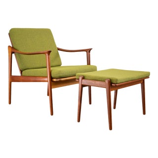 Scandinavian Fredrik Kayser Model 563 Teak Lounge Chair and Ottoman For Sale