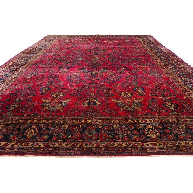 Jacobean Antique Red Persian Sarouk Rug - 10'01 X 15'09 For Sale - Image 3 of 9
