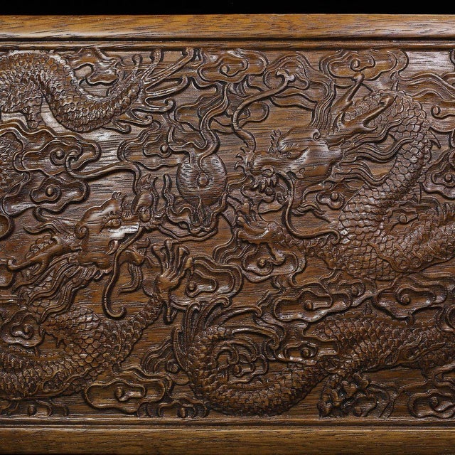 Brown Chinese Rosewood Carved Dragon Treasure Box With Brass Hardware For Sale - Image 8 of 10