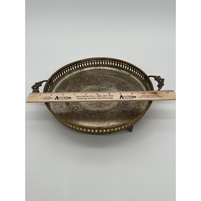Solid Brass Saudi Arabian Footed Serving Tray For Sale - Image 10 of 10