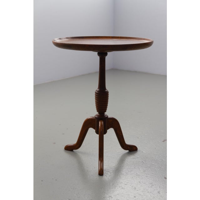 Wood Danish Round Tripod Side Table in Stained Oak by Anton Kildeberg, 1960s For Sale - Image 7 of 17