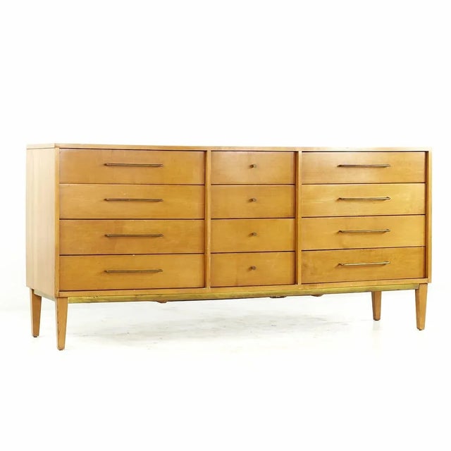 Milo Baughman for Murray Mid Century Maple and Brass Lowboy Dresser For Sale - Image 9 of 9