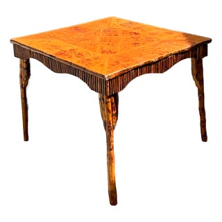 Vintage Light Bamboo Parquetry Game Table For Sale