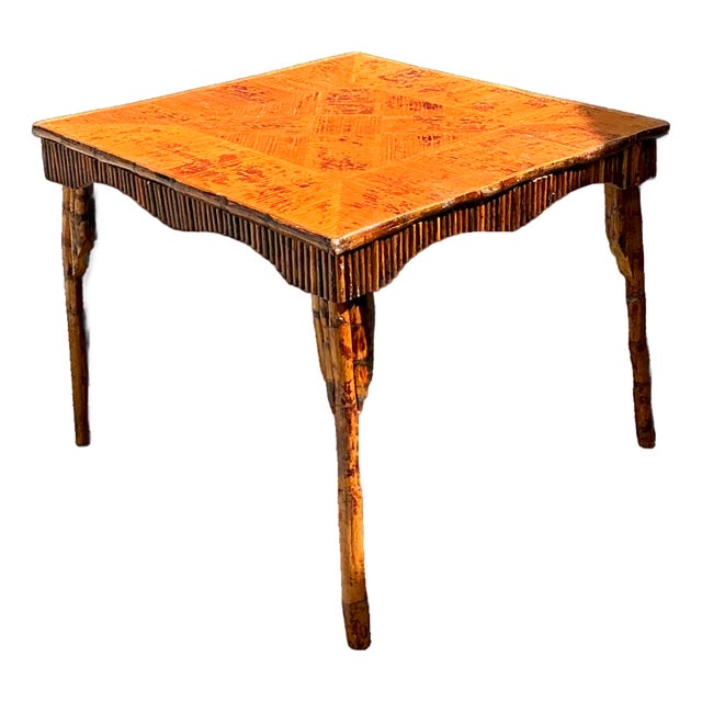 Vintage Light Bamboo Parquetry Game Table For Sale