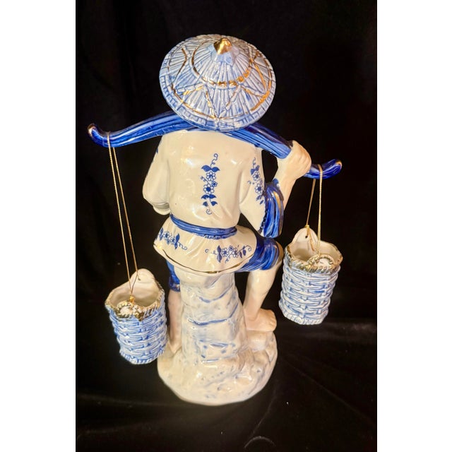 Large Vintage Chinese Fisherman Figurine For Sale - Image 6 of 12